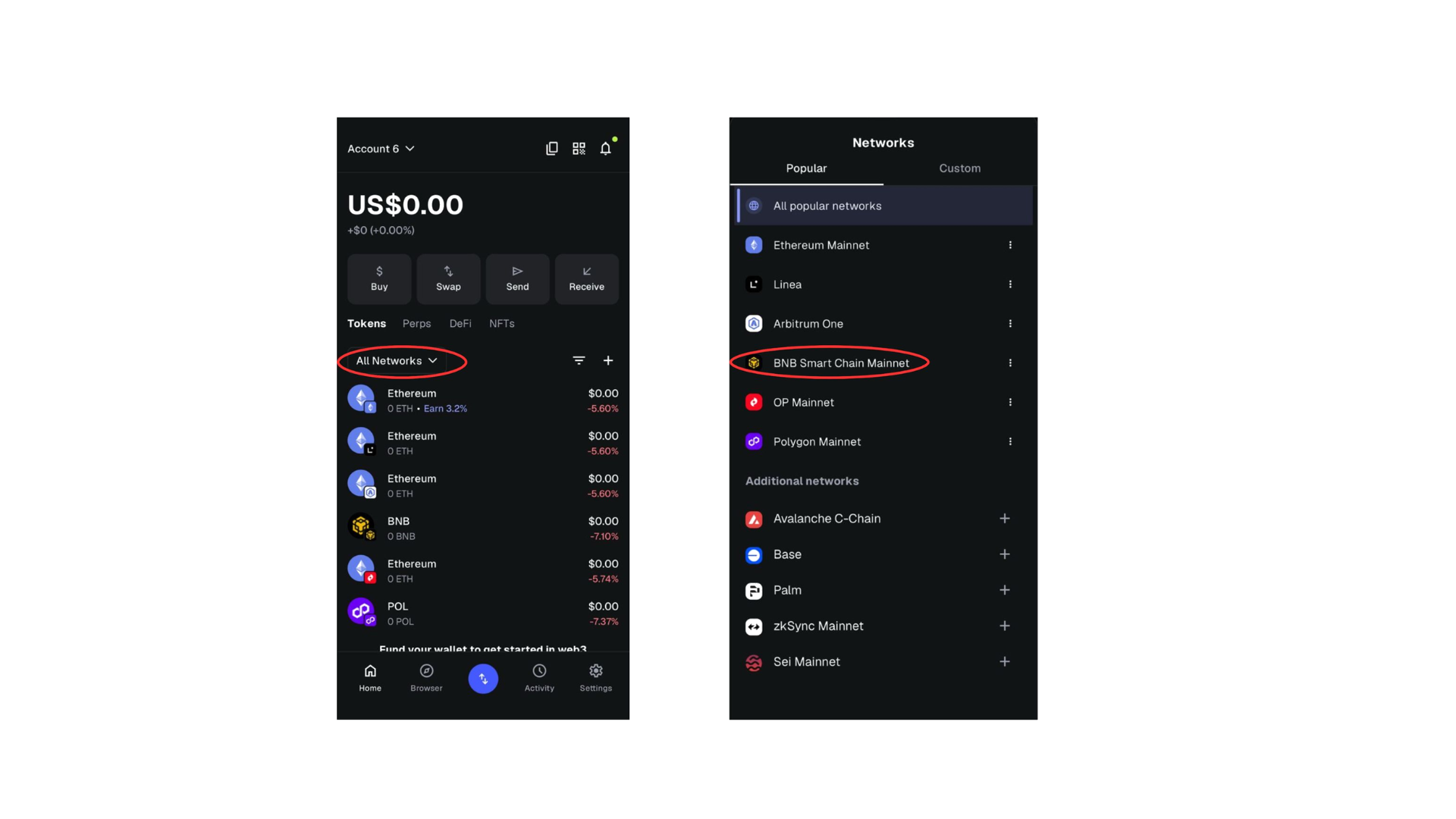 BNB Smart Chain network selection