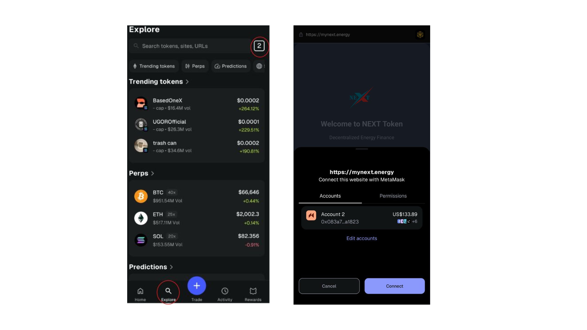 Connect to NEXT dApp via MetaMask browser